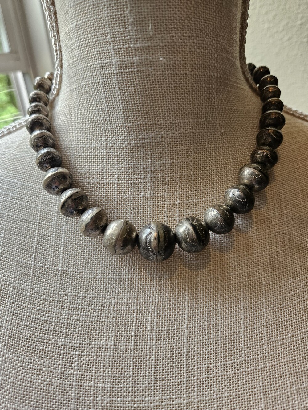 Vintage Sterling Silver Navajo Pearls Beaded Necklace